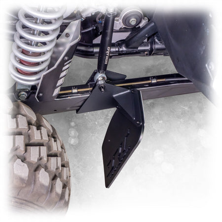 Bolt-on rock guard mount on trailing arm of Polaris RZR Pro XP