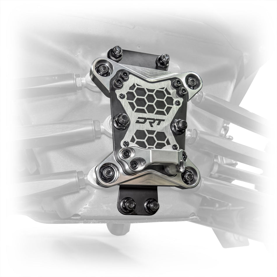 DRT Can-Am Maverick X3 2017+ Billet Aluminum 3-PC Radius Rod Plate Kit Front view