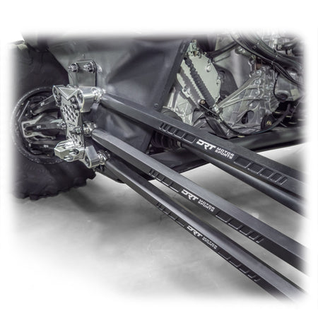DRT Can-Am Maverick X3 2017+ Billet Aluminum 3-PC Radius Rod Plate Kit Full rear view from an angle