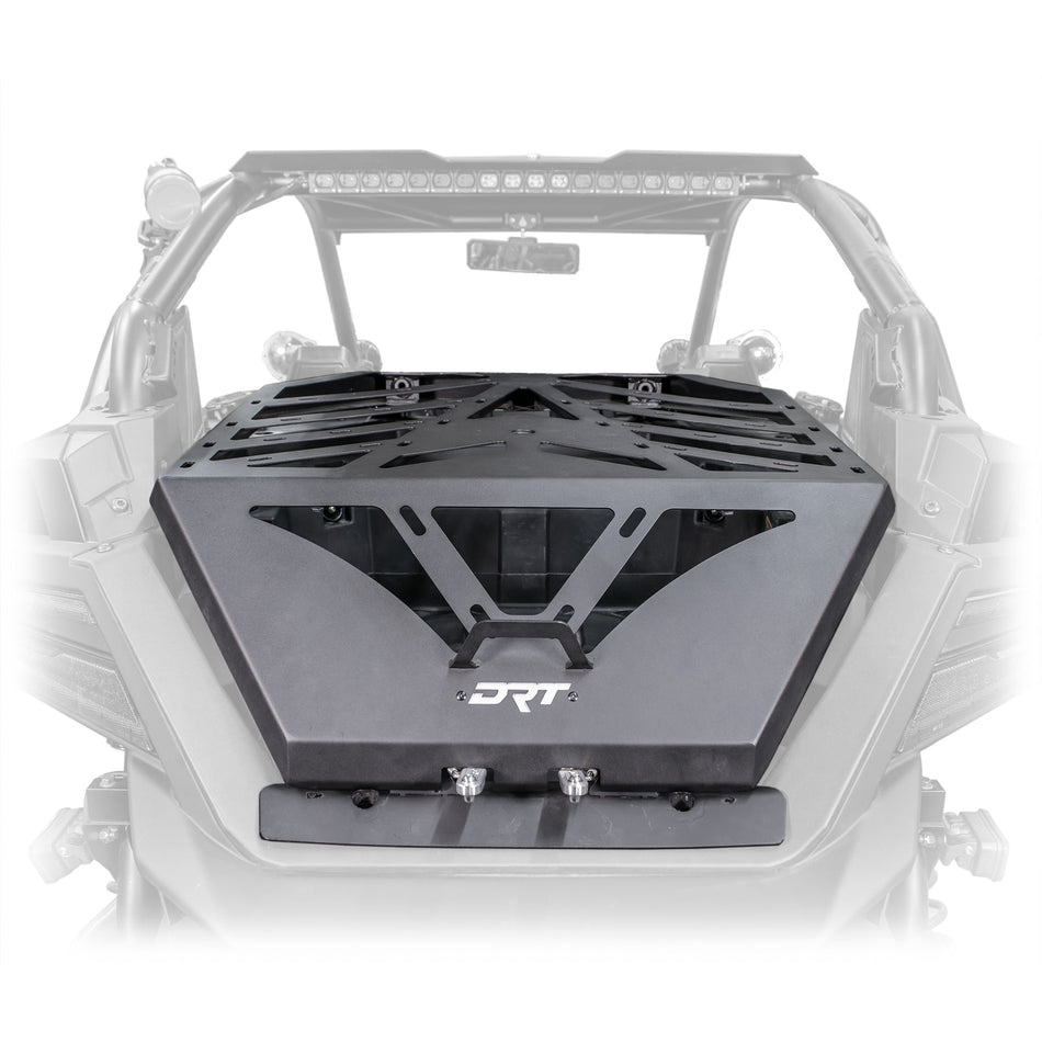Rear view of Polaris RZR Pro R with DRT adventure rack 